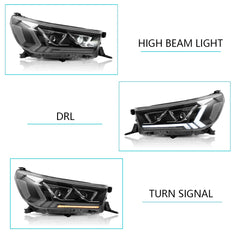 Tuning front LED projector headlights Toyota Hilux (2015–2020)