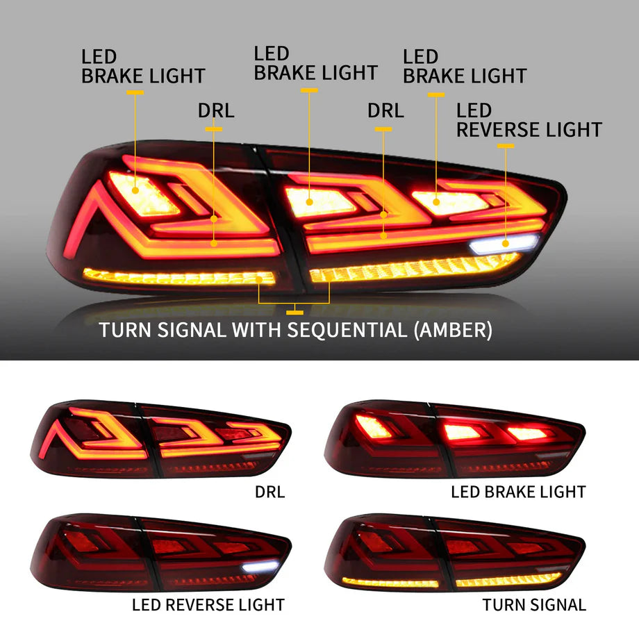 Tuning zadné LED svetlá Mitsubishi Lancer / Evo X (2008–2017) animácia