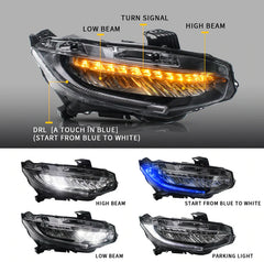 Tuning front LED lights Honda Civic (2016–2021)