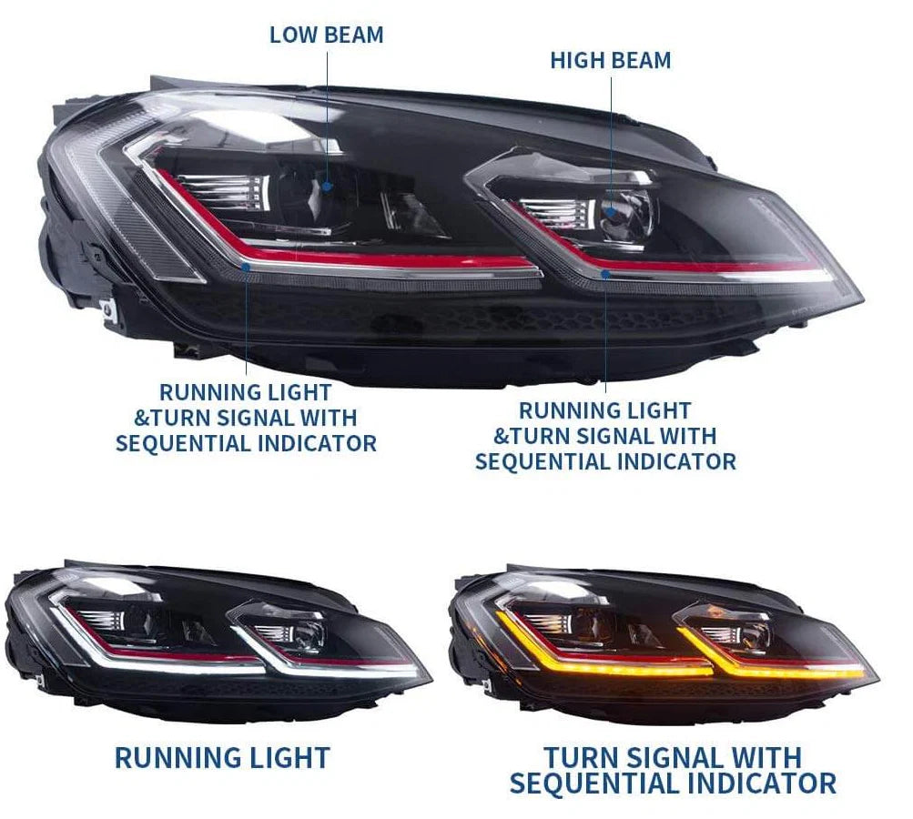 Tuning predné LED projektorové svetlá VW Golf MK7 (2012–2017)