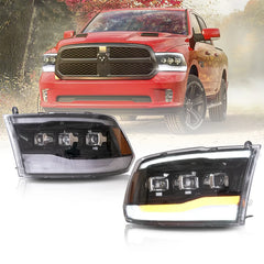 Front LED Matrix projector headlights Dodge Ram 1500 / 2500 / 3500 (2009–2018)