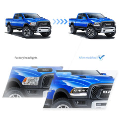 Front LED Matrix projector headlights Dodge Ram 1500 / 2500 / 3500 (2009–2018)