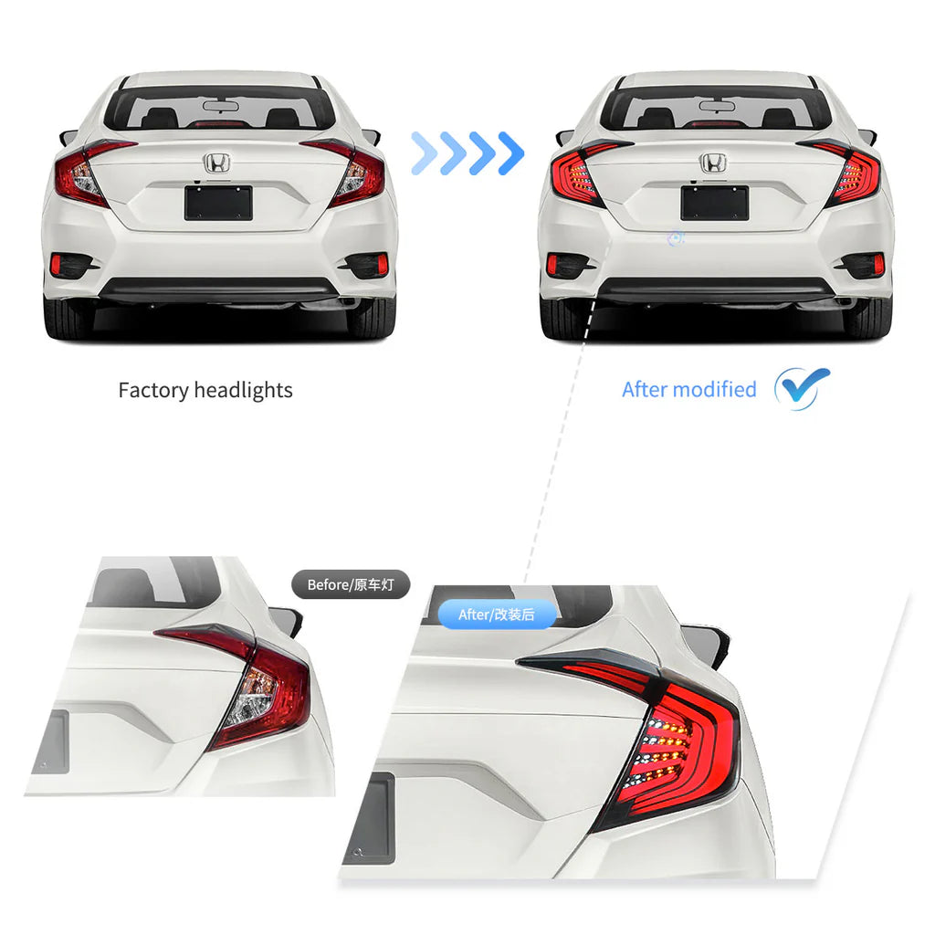 Tuning zadné LED svetlá Honda Civic Sedan 10th Gen (2016–2021) sekvenčné