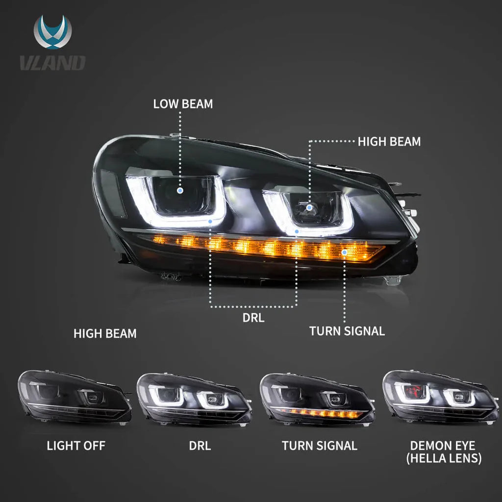 Tuning predné projektorové svetlá VW Golf 6 (2008–2014) Demon Eyes