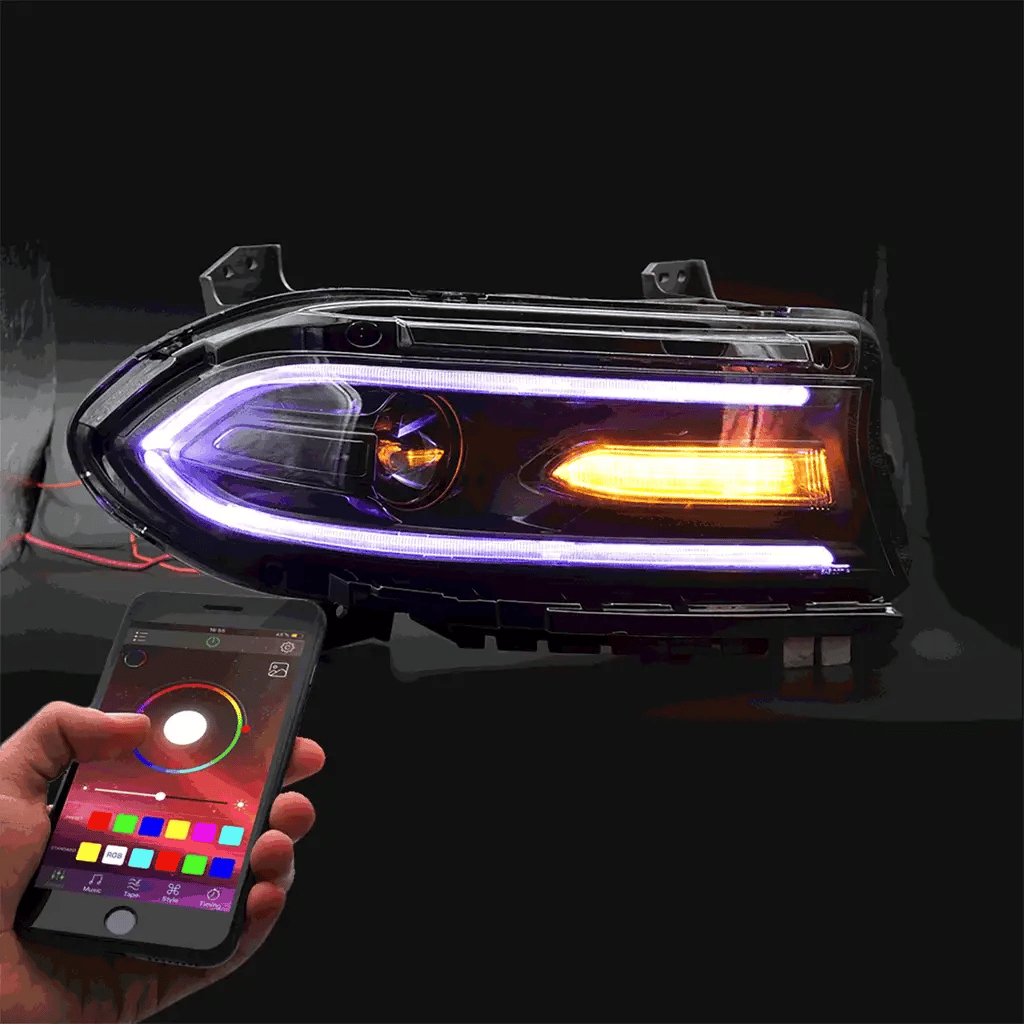 Predné projektorové svetlá Dodge Charger (2015–2023) – RGB DRL