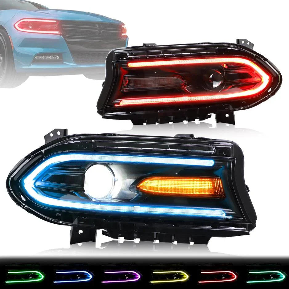 Predné projektorové svetlá Dodge Charger (2015–2023) – RGB DRL