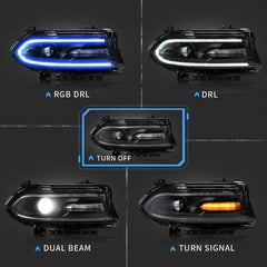 Predné projektorové svetlá Dodge Charger (2015–2023) – RGB DRL