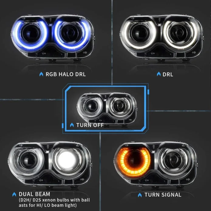 Predné projektorové svetlá Dodge Challenger (2015–2024) – RGB DRL