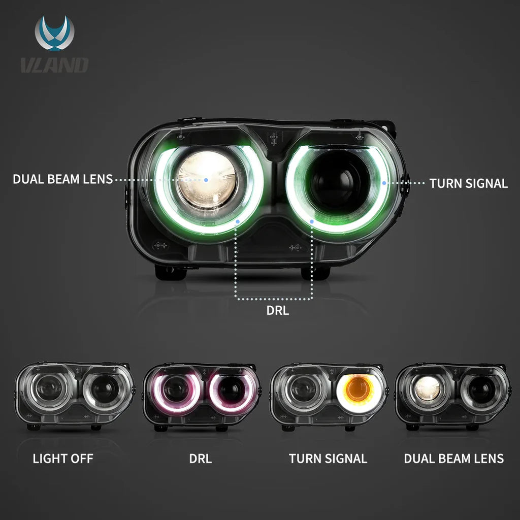 Predné projektorové svetlá Dodge Challenger (2015–2024) – RGB DRL