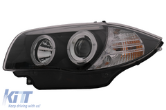 Angel Eyes Headlights BMW E81 E82 E87 E88 (2004-2011) Halogen – black, H7, E-MARK