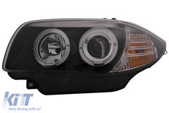 Angel Eyes Headlights BMW E81 E82 E87 E88 (2004-2011) Halogen – black, H7, E-MARK