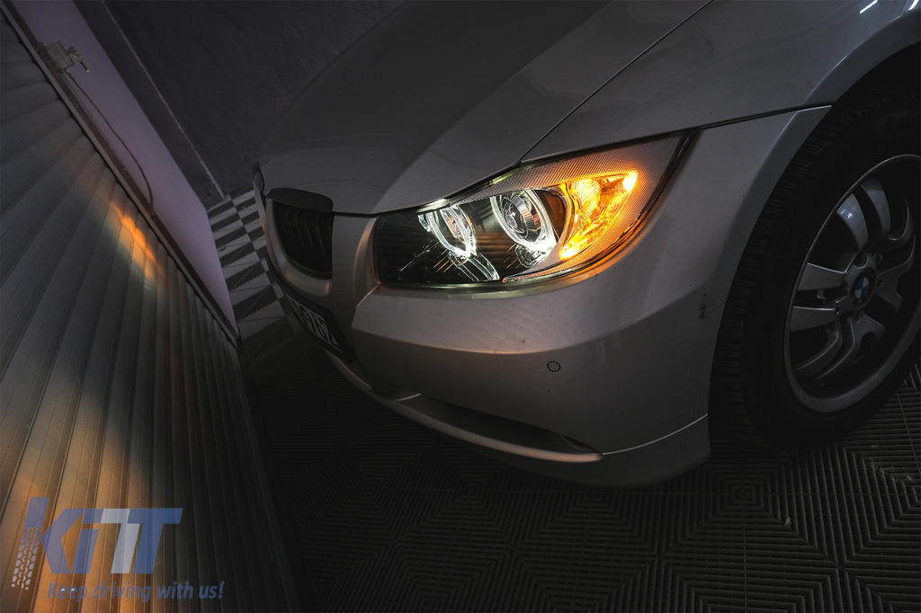 Angel Eyes svetlá BMW E90 E91 (2005-2011) čierne – LED parkovačky