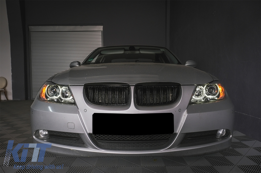 Angel Eyes svetlá BMW E90 E91 (2005-2011) – čierne, H7, E-MARK