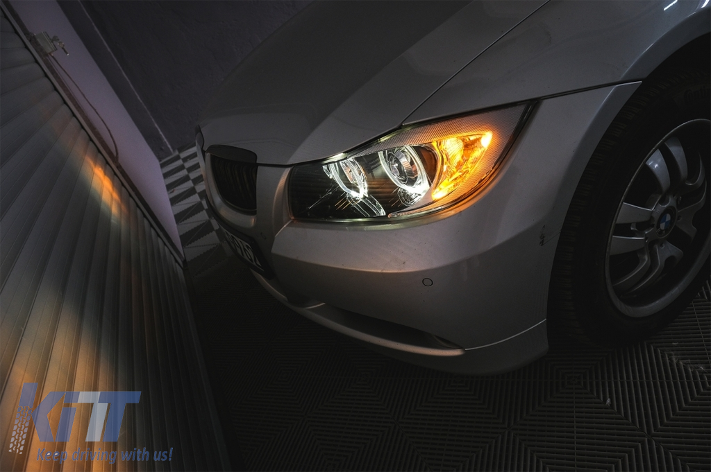 Angel Eyes svetlá BMW E90 E91 (2005-2011) – čierne, H7, E-MARK