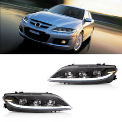 Tuning front LED headlights Mazda 6 (2003–2008) projector type