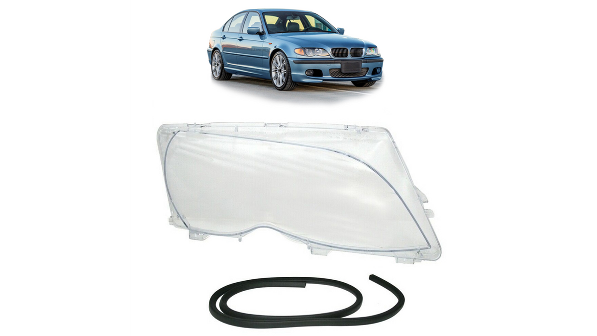 Sklo svetlometu s gumou – pravé, BMW 3 E46 Sedan / Touring, Facelift (2001–2005)