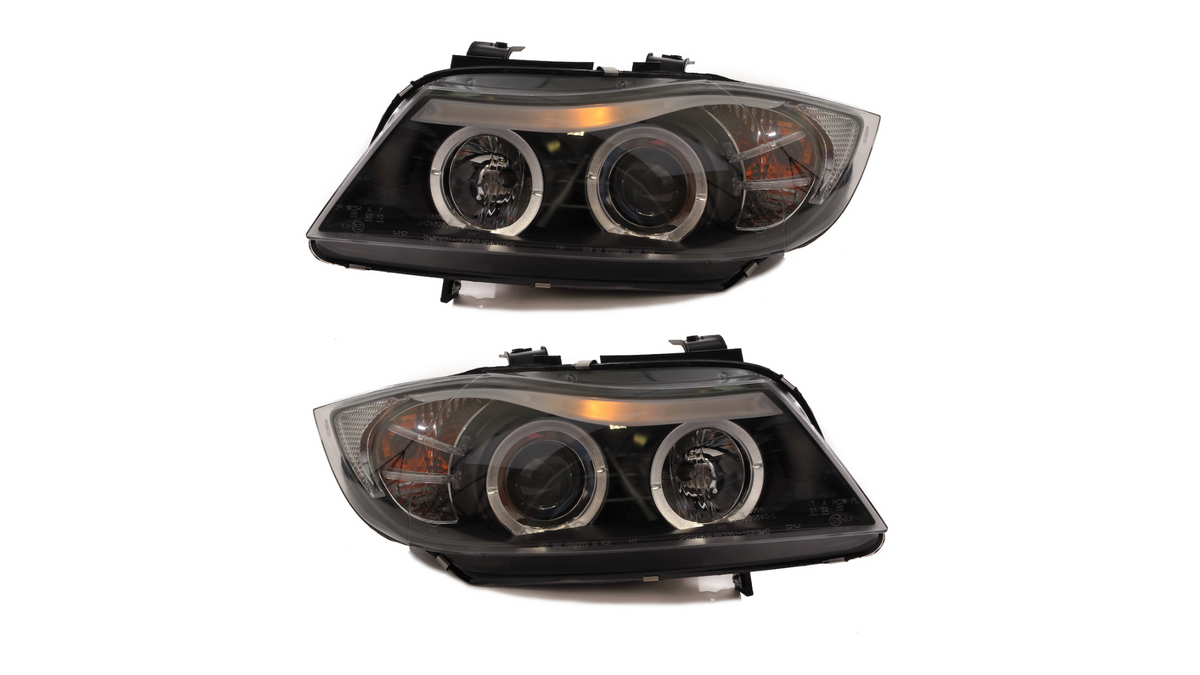 Predné halogénové svetlomety Angel Eyes čierne – BMW 3 E90 Sedan / E91 Touring (2005–2012)