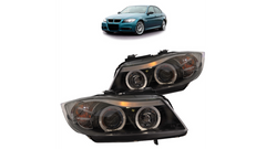 Predné halogénové svetlomety Angel Eyes čierne – BMW 3 E90 Sedan / E91 Touring (2005–2012)