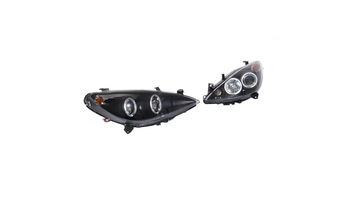 Predné halogénové svetlomety Projector Angel Eyes čierne – Peugeot 307 Hatchback / CC / SW / Break (2001–)