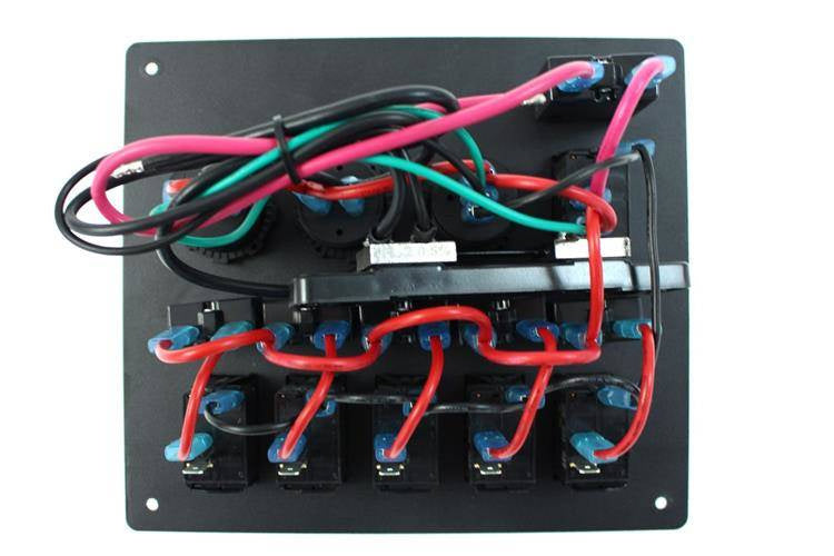 Univerzálny prepínačový panel – 9 prvkov (6x spínač, voltmeter, USB 3.1A, zásuvka 12V)