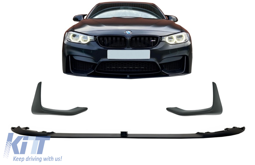 Predný splitter lip + bočné splittery (flaps) pre BMW M3 F80 / M4 F82 F83 (2014–2019)