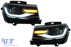 LED predné svetlá DRL pre Chevrolet Camaro Mk5 Facelift 2014–2015, dynamické smerovky, 2016+ look, set ľavé a pravé
