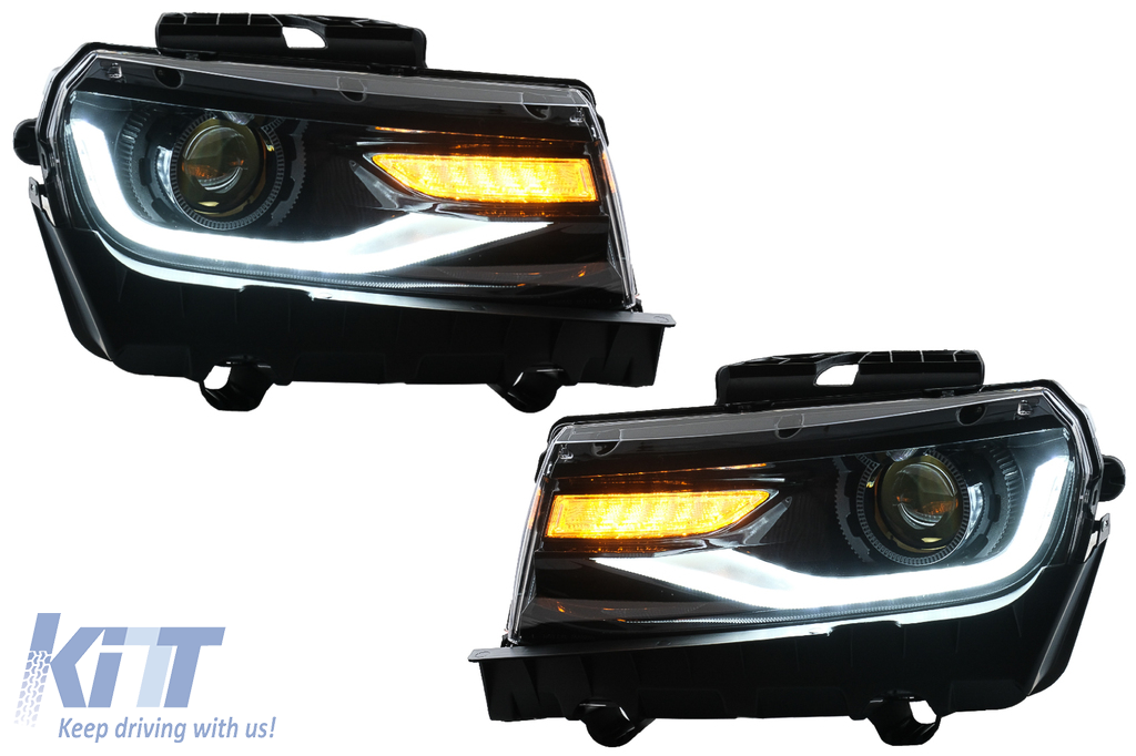 LED predné svetlá DRL pre Chevrolet Camaro Mk5 Facelift 2014–2015, dynamické smerovky, 2016+ look, set ľavé a pravé