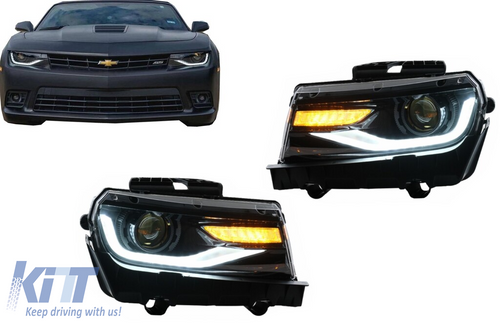 LED predné svetlá DRL pre Chevrolet Camaro Mk5 Facelift 2014–2015, dynamické smerovky, 2016+ look, set ľavé a pravé