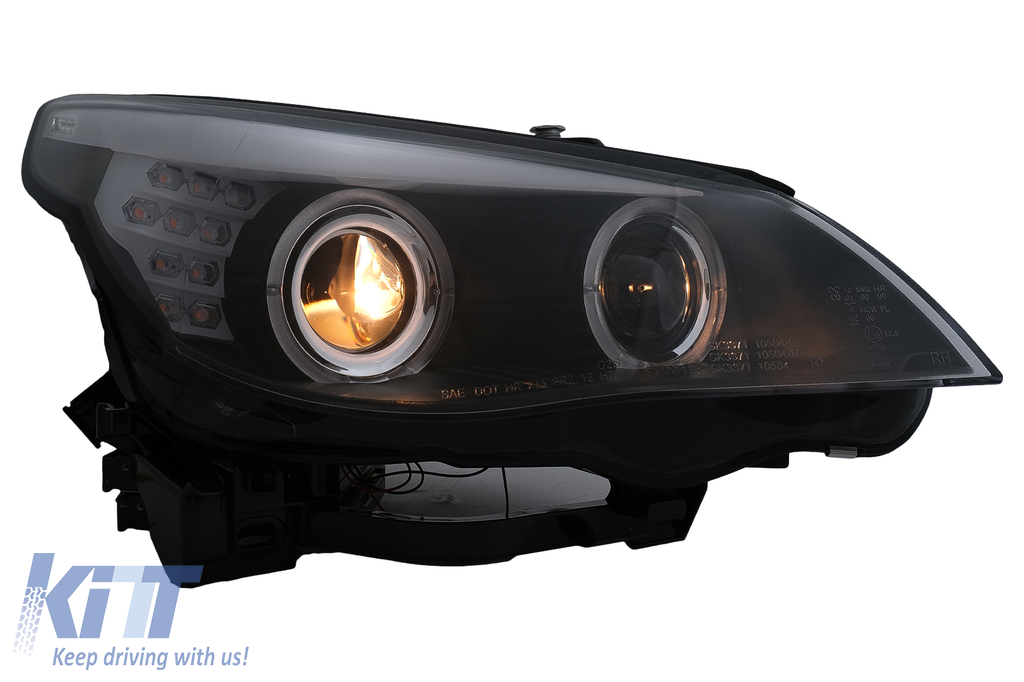 LED Angel Eyes svetlá BMW E60 E61 (2003-2007) Halogen – čierne, H7, E-MARK
