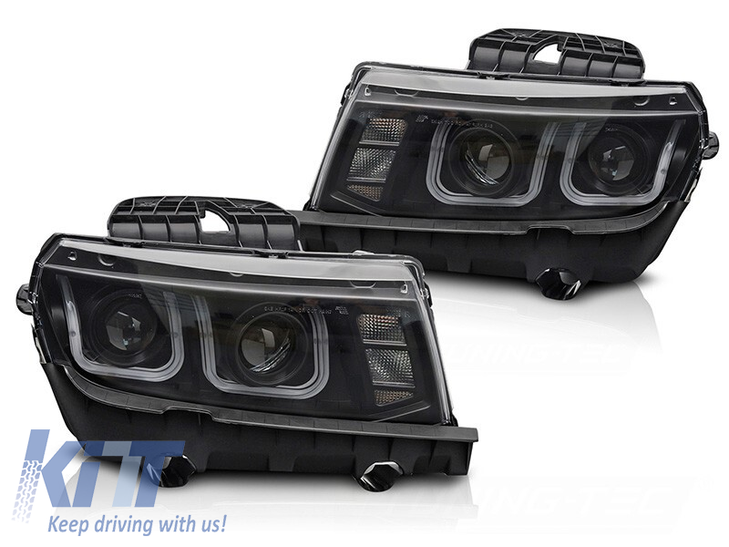 LED predné svetlá pre Chevrolet Camaro 2013–2015, čierne prevedenie, LED pás, set ľavé a pravé