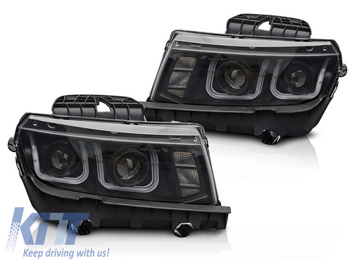 LED predné svetlá pre Chevrolet Camaro 2013–2015, čierne prevedenie, LED pás, set ľavé a pravé