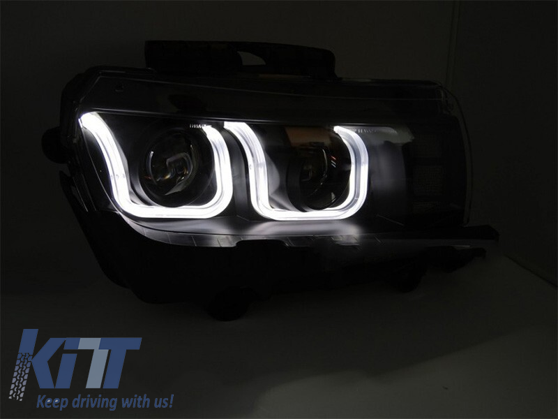 LED predné svetlá pre Chevrolet Camaro 2013–2015, čierne prevedenie, LED pás, set ľavé a pravé
