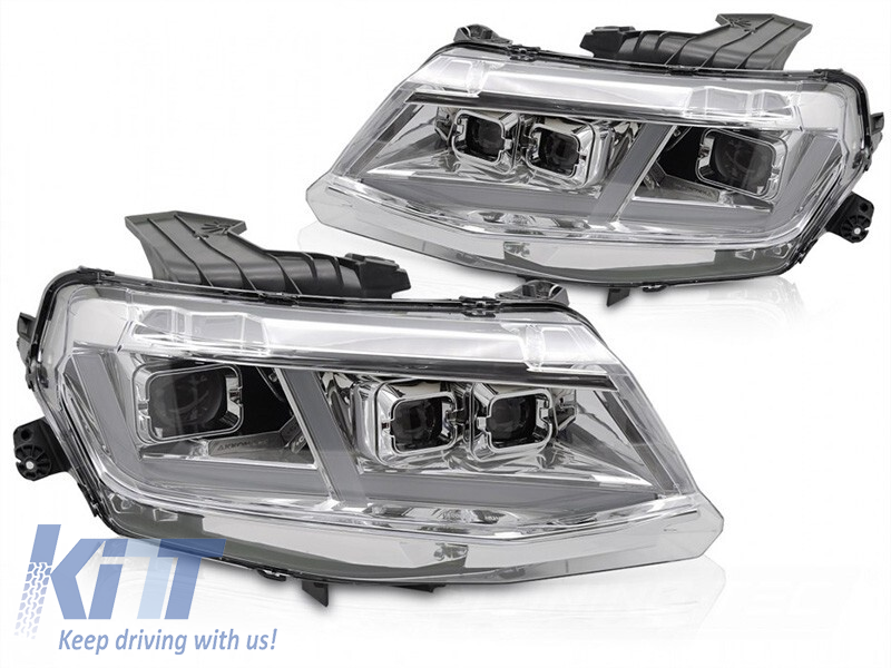 LED predné svetlá pre Chevrolet Camaro 2016–2018, chrómové prevedenie, DRL, dynamické smerovky, set ľavé a pravé