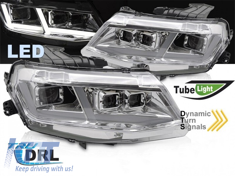 LED predné svetlá pre Chevrolet Camaro 2016–2018, chrómové prevedenie, DRL, dynamické smerovky, set ľavé a pravé