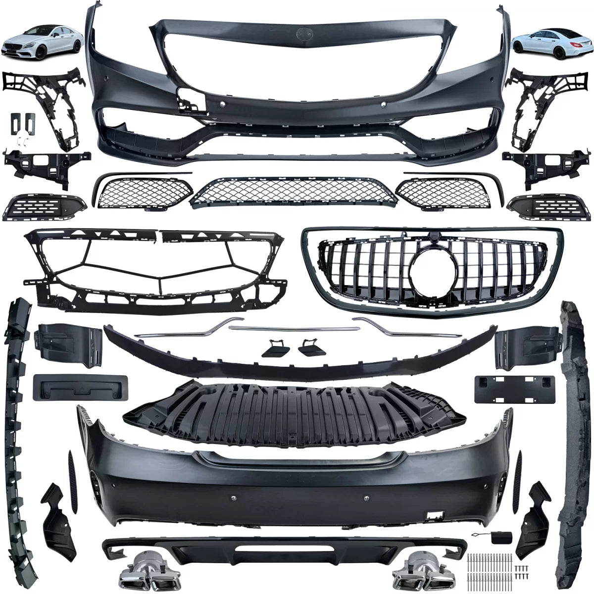 Kompletný športový Body Kit pre Mercedes CLS C218 / W218 Sedan (2011–2018) – GT Maska & Difúzor
