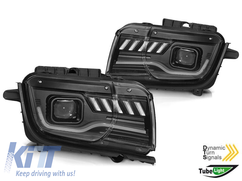 LED predné svetlá pre Chevrolet Camaro 2009–2013, čierne prevedenie, dynamické smerovky, set ľavé a pravé