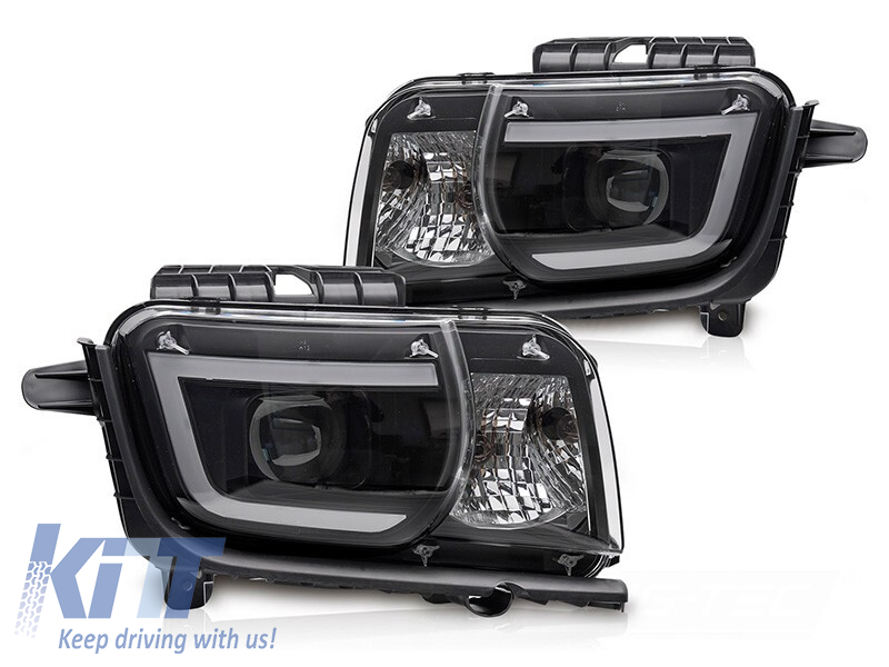 LED predné svetlá pre Chevrolet Camaro 2009–2013, čierne prevedenie, LED pás, set ľavé a pravé
