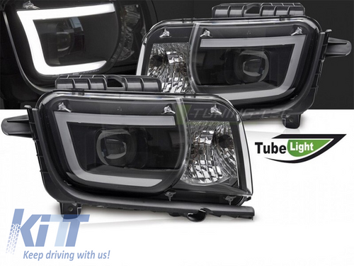 LED predné svetlá pre Chevrolet Camaro 2009–2013, čierne prevedenie, LED pás, set ľavé a pravé
