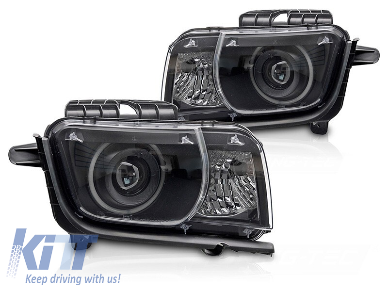 LED predné svetlá pre Chevrolet Camaro 2009–2013, čierne prevedenie, LED pás, set ľavé a pravé